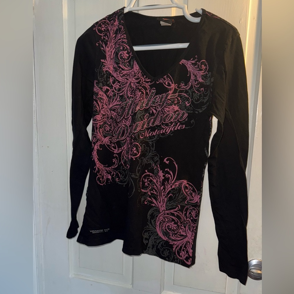 Harley-Davidson Black and Pink Long Sleeve Top